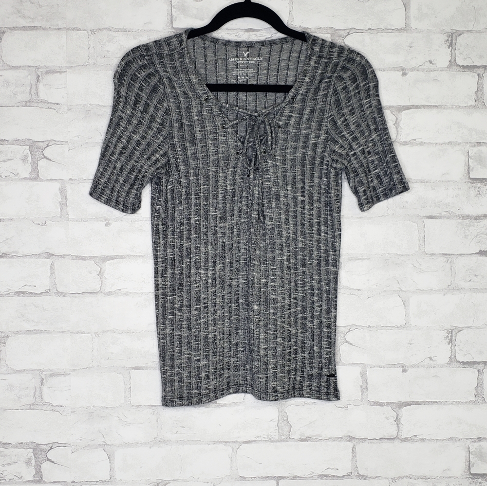 American Eagle Outfitters Grey Ribbed T-shirt